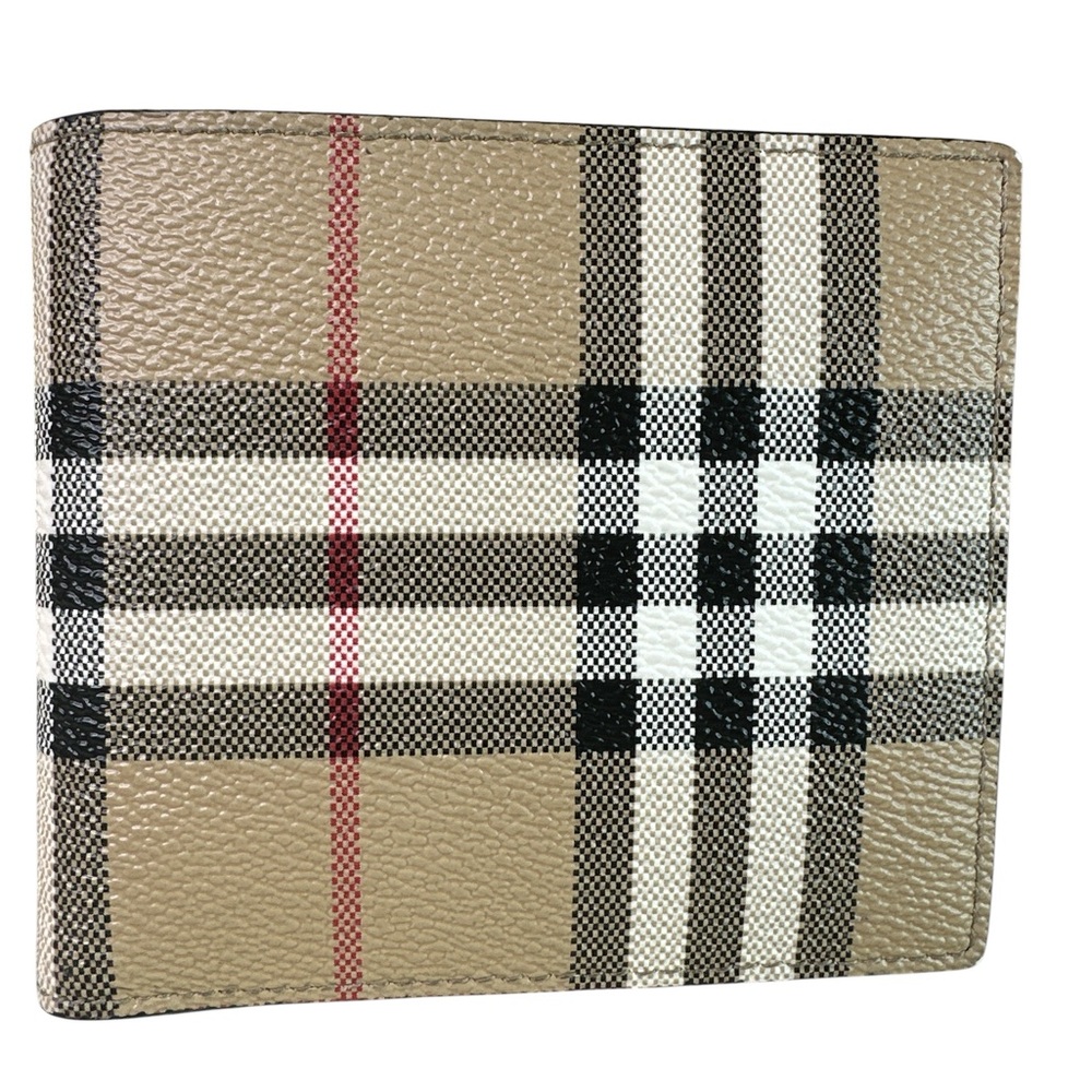 Burberry Men's Bi-Fold Wallet in Beige with Black & White Trim